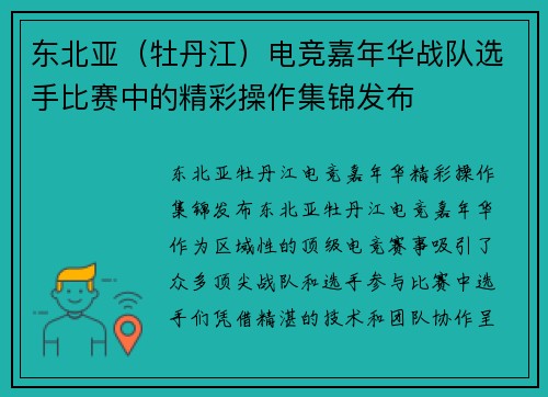 东北亚（牡丹江）电竞嘉年华战队选手比赛中的精彩操作集锦发布