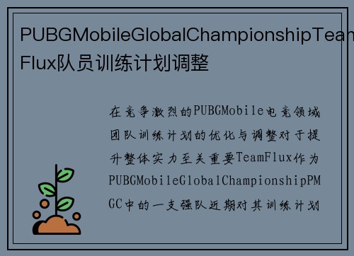PUBGMobileGlobalChampionshipTeamFlux队员训练计划调整