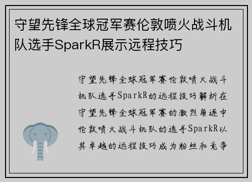 守望先锋全球冠军赛伦敦喷火战斗机队选手SparkR展示远程技巧