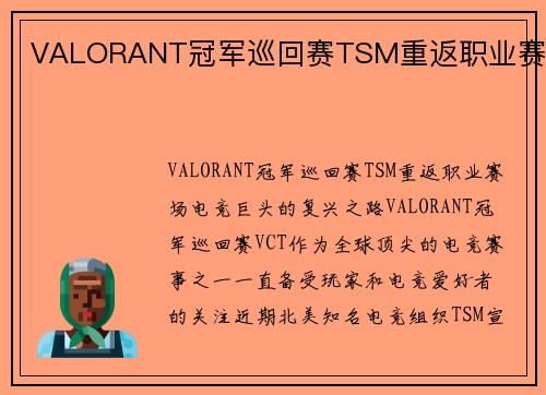 VALORANT冠军巡回赛TSM重返职业赛场