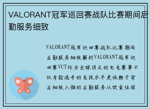 VALORANT冠军巡回赛战队比赛期间后勤服务细致